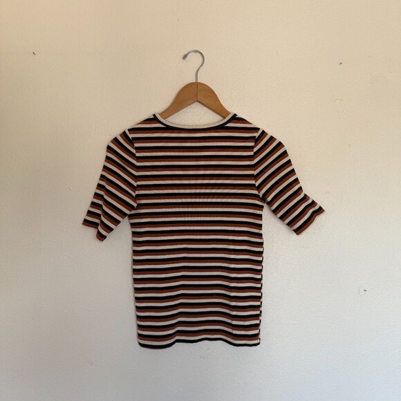 Forever 21 Black and Brown Stripped Ribbed Fitted Tee Medium - Picture 6 of 6